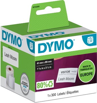 Dymo Etiketten Labelwriter Ft 89 X 41 Mm, Verwijderbaar, Wit, 300 Etiketten