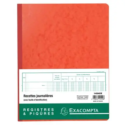 Boekhoudingsregister Dagontvangsten - Met Identificatieblad - Franstalig - Ingebonden - 80 Blad