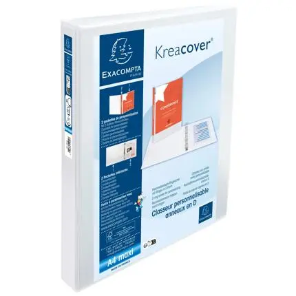 Kreacover Ringband, Personaliseerbaar - 3 Vakken - 2 D Ringen, 30Mm - A4 Maxi - Wit