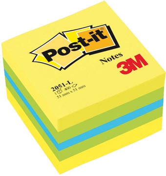 Post-It Notes Mini Kubus, 400 Vel, Ft 51 X 51 Mm, Geel/Groen/Blauw