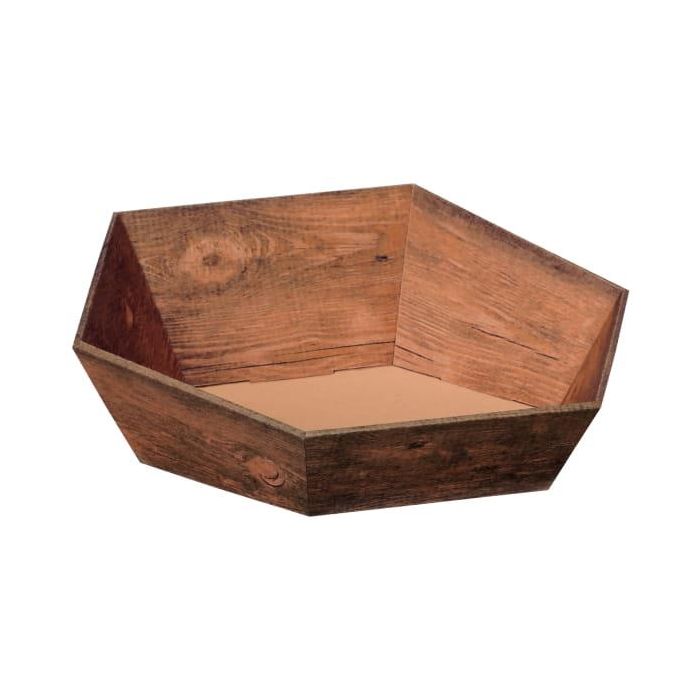 Kartonnen Geschenkmand Zeshoekig Uit Natuurlijke Golfkarton Vintage - Klein 290X60X105Mm Ø270Mm