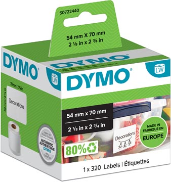 [99015] Dymo Etiketten Labelwriter Ft 70 X 54 Mm, Wit, 320 Etiketten
