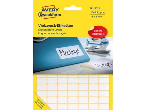 [P3311] Zweckform etiketten, 16 x 9 mm, 2646st, wit