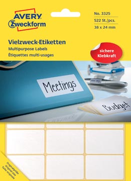 [P3325] Zweckform etiketten, 38x24 mm, 522st, wit