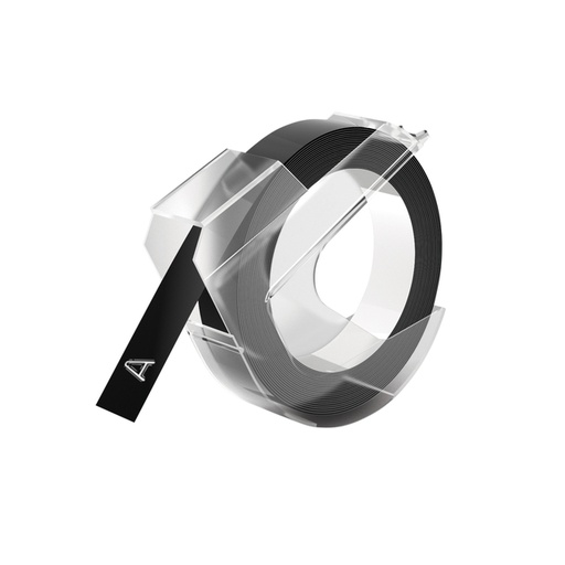 [S0898130] Reliëftape Dymo embossing plastic 9mm wit op zwart