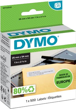 [11352] Dymo Etiketten Labelwriter Ft 25 X 54 Mm, Wit, 500 Etiketten