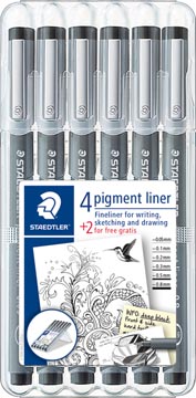 [308SB6P] Etui 6 Pigment Liner Zwart