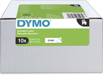 [45013/10] Dymo 45013 D1 tape 12 mm, zwart op wit, pak van 10 stuks