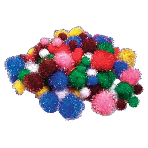 [19010] 120 pompons glitter bijeenpassende kleuren en groottes
