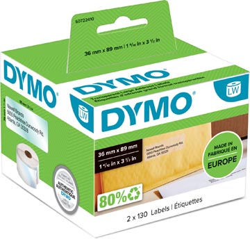 [99013] Dymo Etiketten Labelwriter Ft 89 X 36 Mm, Transparant, 260 Etiketten