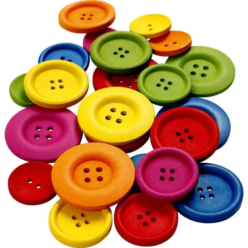 [56689] Houten Knopen, 144 Stuks, 25-40 Mm, Vrolijke Kleuren
