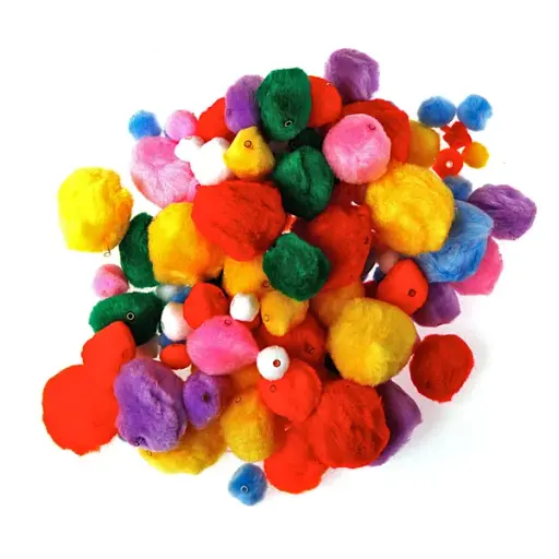 [190030] 200 rijg pompons bijeenpassende kleuren en groottes