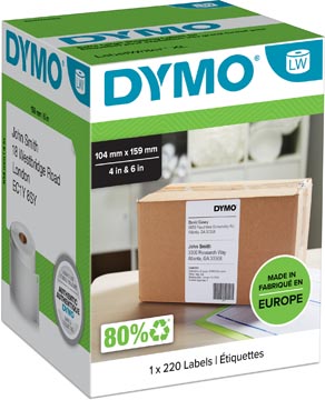 [S0904980] Dymo Etiketten Labelwriter Ft 104 X 159 Mm, Wit, 220 Etiketten
