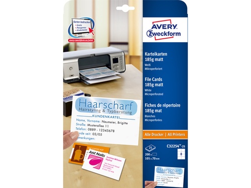 [PC32254-25] Zweckform Avery  Systeemkaart 105X70Mm 185Gr, Wit,  200 St