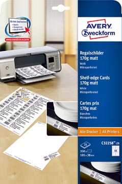 [PC32258-25] Zweckform Avery Schapkaarten Ft 38 X 105 Mm, 350 Stuks, Wit, Inkjet-Laser-Kopie