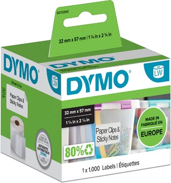 [11354] Dymo etiketten LabelWriter ft 57 x 32 mm, verwijderbaar, wit, 1000 etiketten