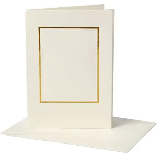 [23726] Dubbele Blanco Passe-Partout Kaarten, Gouden Rand, 10Stks, 10.5X15Cm, Met Envelop