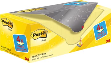 [654Y20] Post-It Notes, 100 Vel, Ft 76 X 76 Mm, Geel, Pak Van 16 Blokken + 4 Gratis