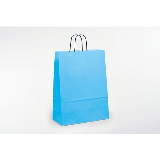 [30010123] Aquamarine papieren draagtas met zwarte gedraaide handgrepen - 50st