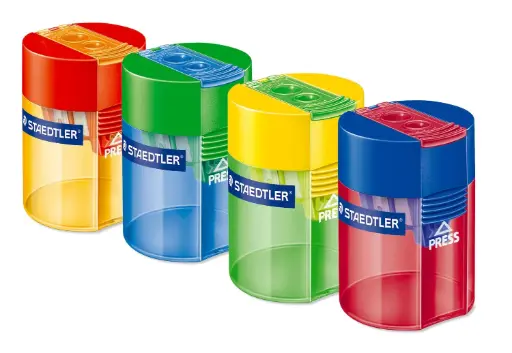 [512006] slijper met potje rond dubbel transparant staedtler geassorteerde kleuren