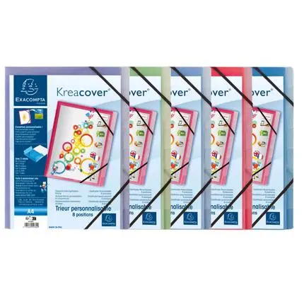 [E55380E] Kreacover Sorteermap Pp Met 3 Kleppen - 8 Indelingen - Geassorteerde Kleuren
