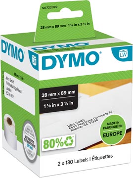 [99010] Dymo Etiketten Labelwriter Ft 89 X 28 Mm, Wit, 260 Etiketten