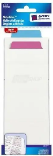 [P*8361] 6 notetabs 76x191 roze/blauw avery