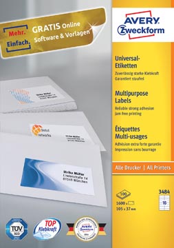 [P3484] ZWECK.ETIK.105X37MM INKJET-LASER-KOPIE