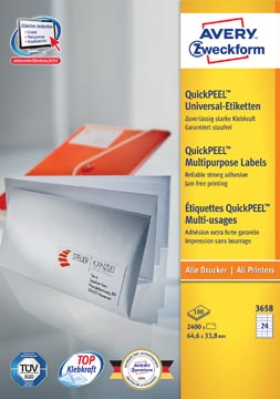 [P3658] Zweckform Avery ,3658, 64.6X33.8Mm, Wit, 2400Stuks, Inkjet-Laser-Kopie