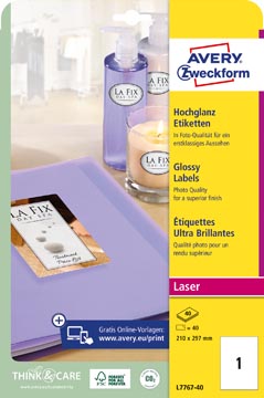 [PL7767-40] Zweck.Etik.Glanzend Photo Quality 209X295Mm Laser