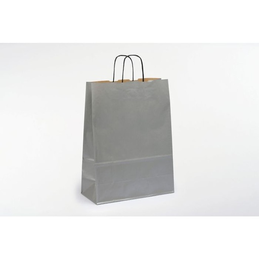 [30010133] Kraftzak 100Gr (24+11X31Cm, Zilver, gedraaide handgrepen, Gelijnd, 50 stuks) 