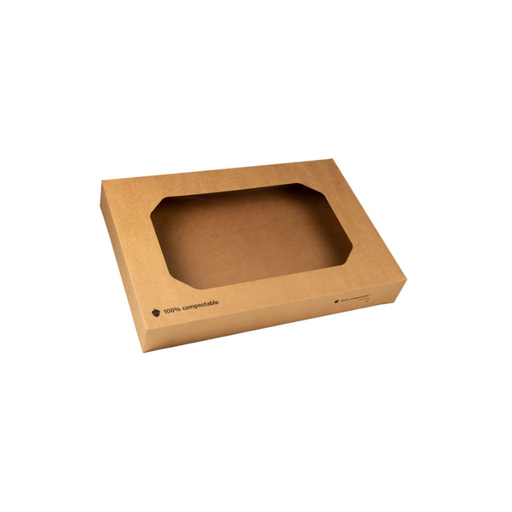 [61400018] Kartonnen composteerbare cateringdoos met PLA-venster cateringdoos 360x250x80mm kraft