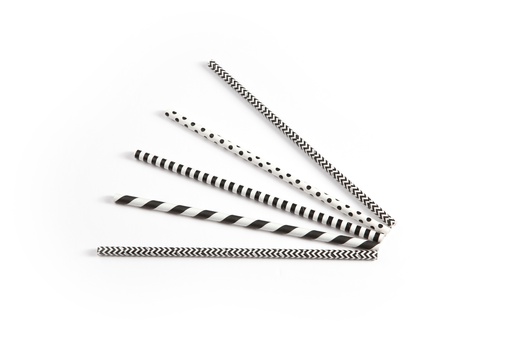 [S20644] Drinkrietje Papier (Fsc®) Zwart/Wit Assorti Ø 6 Mm / 20Cm Zak À 200