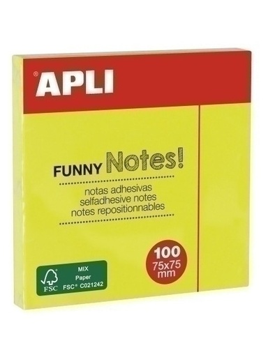 [11897] APLI NOTES FLUO 75X75MM GEEL