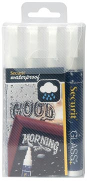 [5281444] Securit Waterproof Krijtmarker Medium Wit, Blister Met 4 Stuks