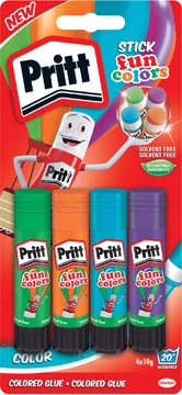 [836017] LIJMSTIFT PRITT 10GR FUN COLORS 1 BLISTER à 4 STUKS