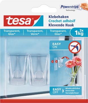[777350] TESA 2X KLEVENDE TRANSPARANTE HAKEN VOOR GLAS
