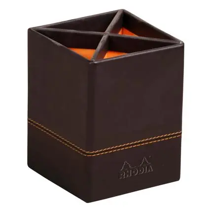 [118816C] Rhodiarama Pennenhouder In Italiaans Kunstleer 8X8X11 Cm - Zwart