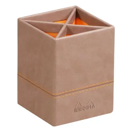 [318814C] Rhodiarama Pennenhouder In Italiaans Kunstleer 8X8X11 Cm - Taupe