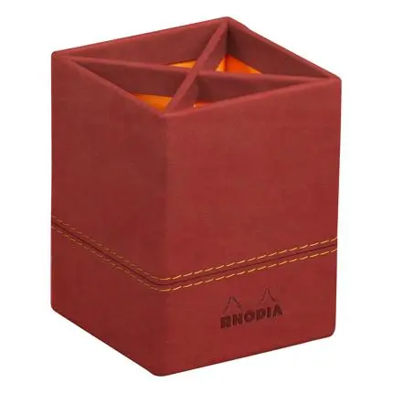 [194527C] Rhodiarama Pennenhouder In Italiaans Kunstleer 8X8X11 Cm - Oranje-Rood