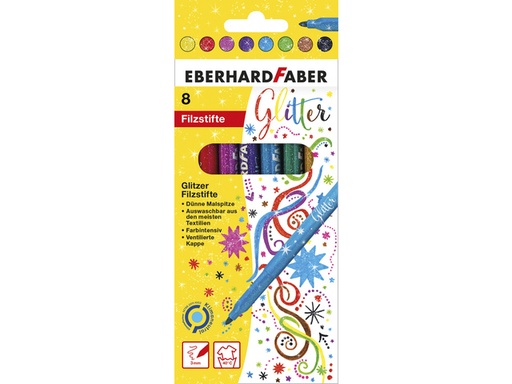 [EF-551008] Viltstiften Eberhard Faber Glitter, Assorti Etui À 8St. Uitwasbaar