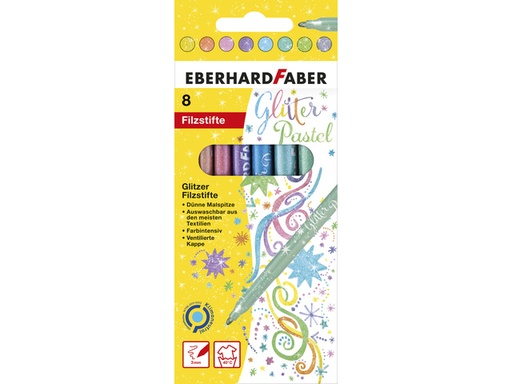[EF-551009] Viltstiften Eberhard Faber Glitter Pastel Kleuren Assorti 8St, Uitwasbaar  Viltstiften Eberhard Faber Glitter Pastel Kleuren Assorti 8St, Uitwasbaar