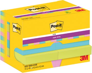 [7129180] Post-It Super Sticky Notes Cosmic, 90 Vel, 47.6X47.6Mm, Pak Van 12 Blokken