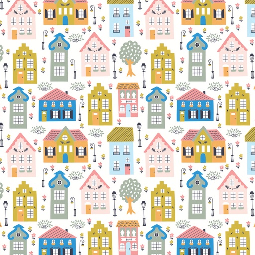 [1420230] Apparaatrol Special Wrap - huisjes - 200x50cm