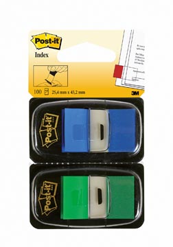 [680-GB2] POST-IT INDEX 25.4MM x 43.2MM BLAUW-GROEN 2 STUKS