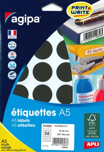 [101823] 240 ronde etiketten dia 30mm (zwart)