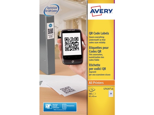 [PL7121-25] Zweckform Avery  L7121-25, Qr-Code Label, 45X45Mm, Opaak, 500St, Inkjet-Laser-Kopie