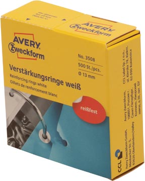 [P3508] Zweckform Avery doos versterkingsringen 3508, 13mm, 500 stuks, Wit