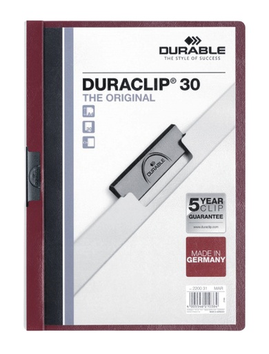 [D220031] Durable, Klemmap Duraclip A4, 3Mm, Tot 30 Vellen Aubergine
