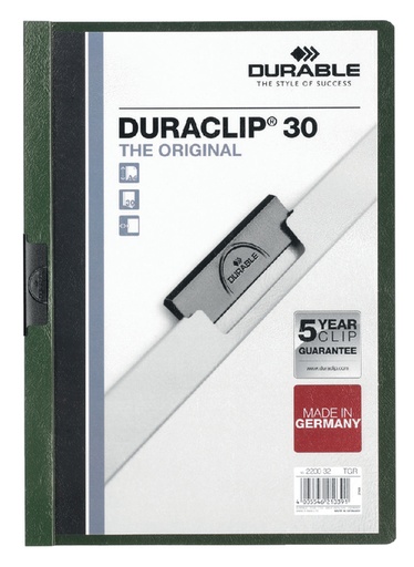 [D220032] Durable, Klemmap Duraclip A4, 3Mm, Tot 30 Vellen Donkergroen